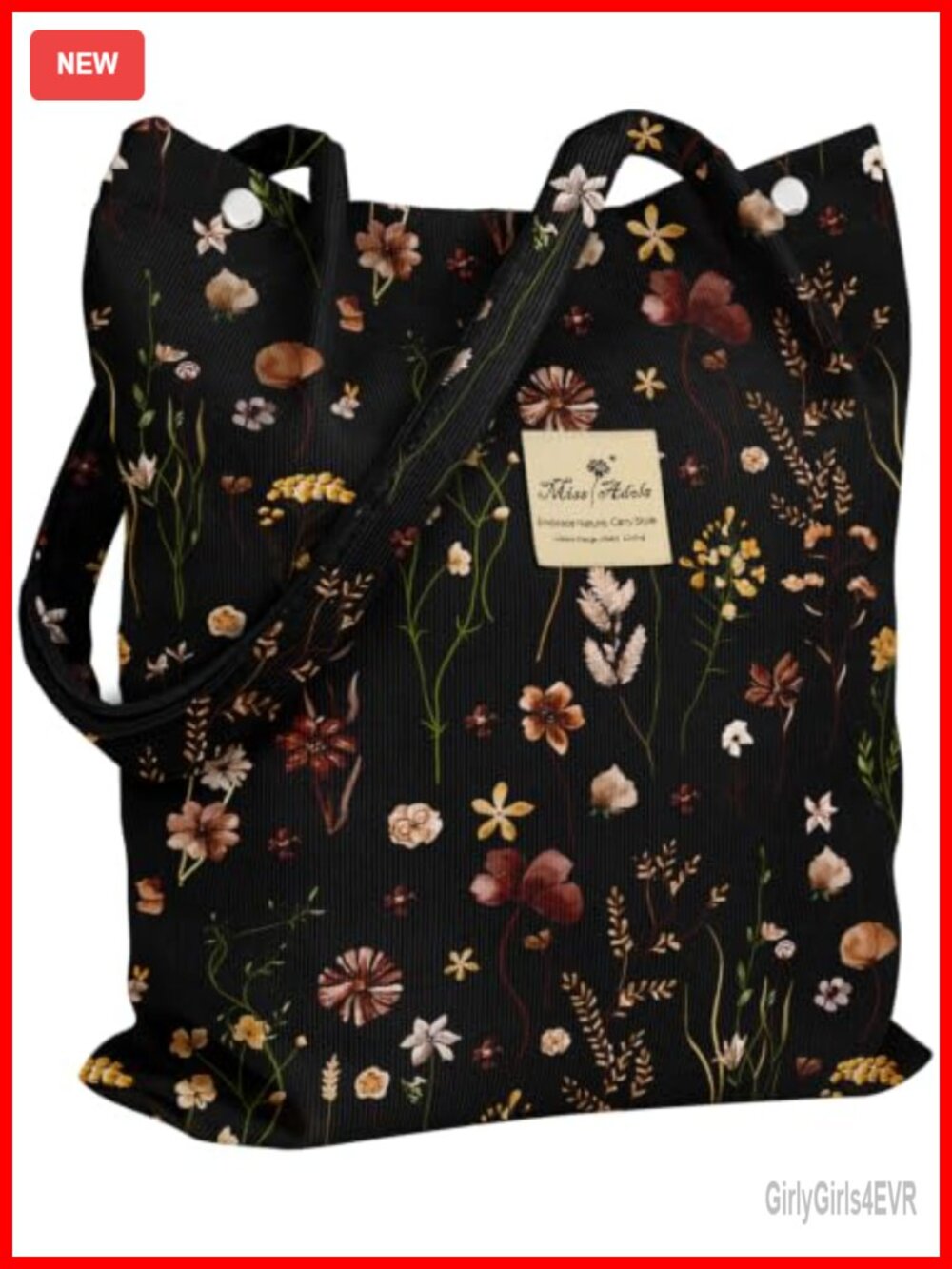 Corduroy Tote Bag for Women Spacious Shoulder Bag with Magnetic Closure for